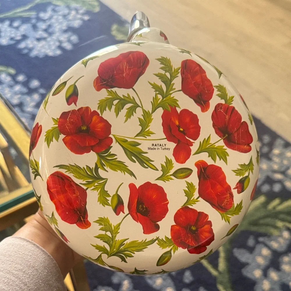 Elegant Floral Teapot with Red Poppy Pattern